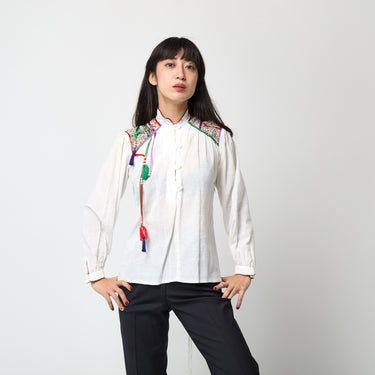 1970s Jeff Banks Cotton Shirt with Patchwork Appliqué