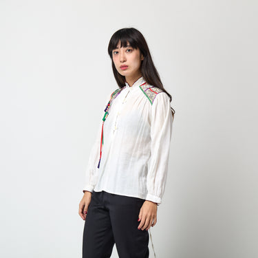 1970s Jeff Banks Cotton Shirt with Patchwork Appliqué