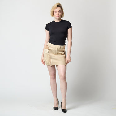 2005 Alexander McQueen Beige Leather Mini-Skirt with Net Panels