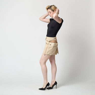 2005 Alexander McQueen Beige Leather Mini-Skirt with Net Panels