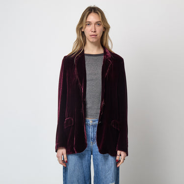 2010s Lanvin Silk Velvet Plum Unfinished Hem Jacket