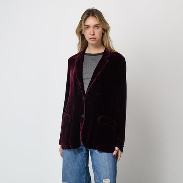 2010s Lanvin Silk Velvet Plum Unfinished Hem Jacket