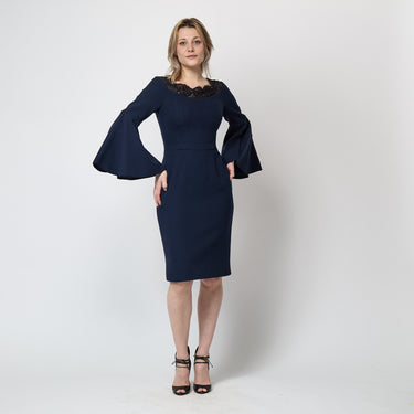 2010s Dolce & Gabbana Alta Moda Navy Dress with Flared Sleeves