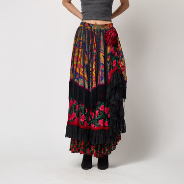 1993 Dolce & Gabbana Runway Floral Paisley Fringe Maxi Skirt