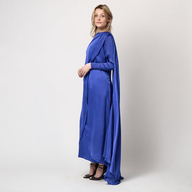 1980s Christian Dior Blue Silk Dress