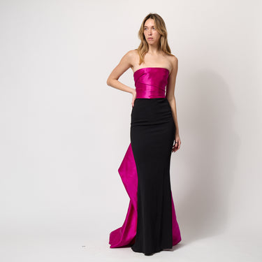 2015 Lanvin Fuchsia and Black Evening Dress with Train