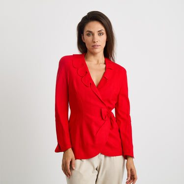 1990s Thierry Mugler Lipstick Red Wiggle Collar Jacket