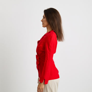 1990s Thierry Mugler Lipstick Red Wiggle Collar Jacket
