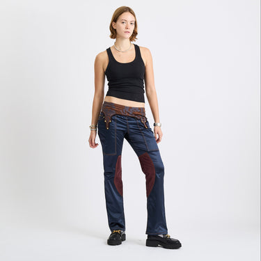 1990s Gianfranco Ferre Boutique Indigo Satin and Jacquard Trousers