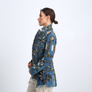 2010s Siah Howard Couture Elongated Denim Jacket Beadwork