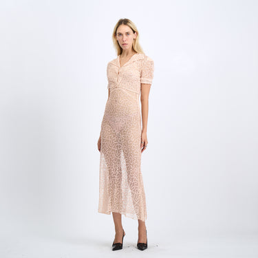 1930s Pale Pink Sheer Ribbonwork Dress and Short-Sleeve Jacket