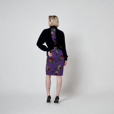 1990s Ungaro Paralelle Purple Velvet Floral Dress
