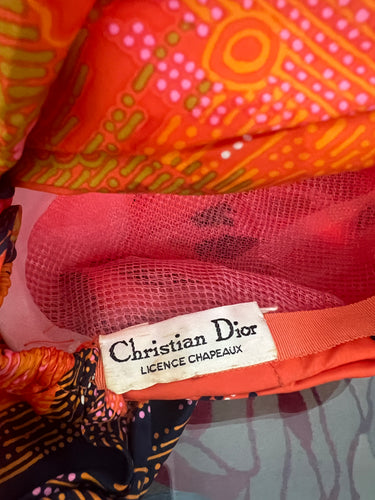 ARCHIVE - 1960s Christian Dior Orange Silk Printed Turban Hat