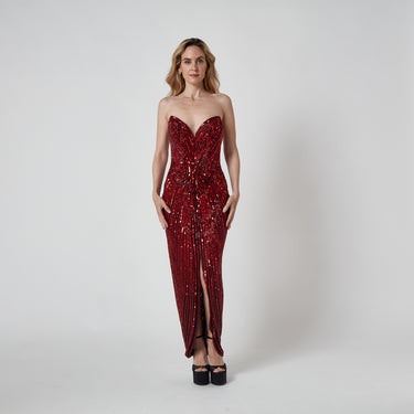 1990s Bob Mackie Red Beaded and Sequin Dress