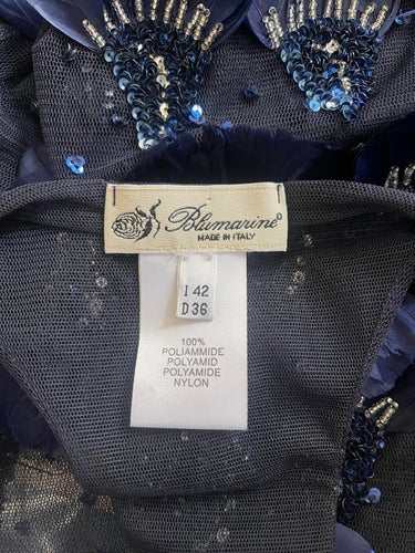 ARCHIVE - 2003 Blumarine Runway Documented Blue Tulle Sequin and Feather Top