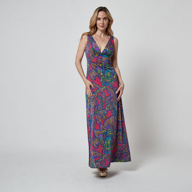 1970s Rose Marie Reid Colourful Paisley Print Maxi Dress