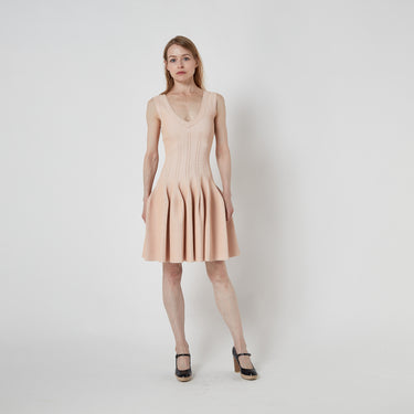 2013 Alaia Peachy Pink Knit Sculptural Skater Dress