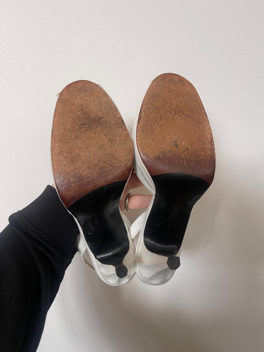 1960s Russell and Bromley White Peep Toe Shoes