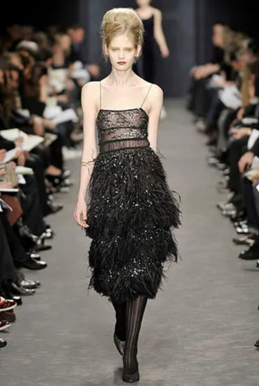 ARCHIVE - 2008 Derek Lam Runway Documented Black Tulle Sequin and Feather Dress