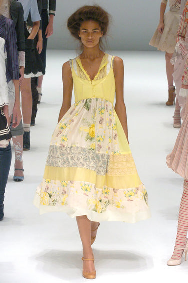 2005 Alexander McQueen Runway Yellow Patchwork Dress