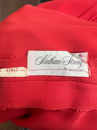 ARCHIVE - 1950s Nathan Strong Deep Orange Silk Dress Suit with Ruched Bodice