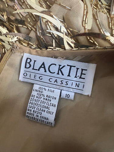 ARCHIVE - 1990s Oleg Cassini Gold Beaded and Paillette Sequin Dress