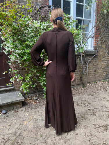 ARCHIVE - 1970s Roland Klein Brown Silk Jersey Maxi Dress