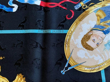ARCHIVE - 1992 Hermès Black “Geographe” by Sandra Laroche Silk Jacquard Scarf