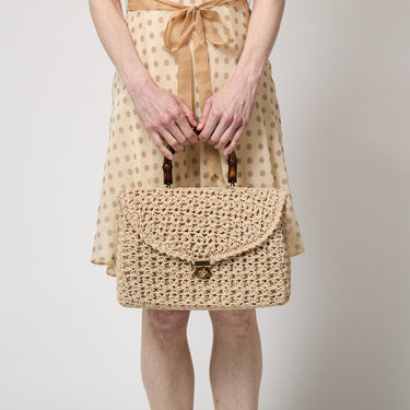 1960s Beige Macrame Bag with Top Handle
