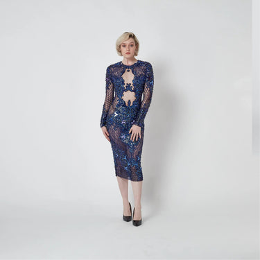 2014 Julien Macdonald Runway Blue Sequin Beaded Dress