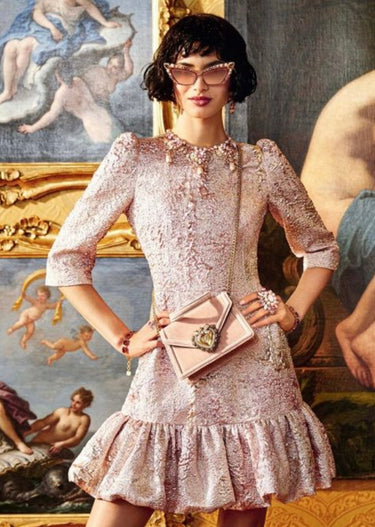 2020 Dolce & Gabbana Pink Metallic Jacquard Sheath Mini Dress