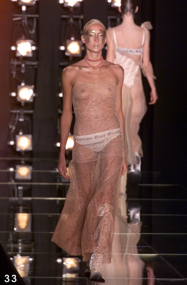 2000 Christian Dior Runway Documented Blue Metallic Lace Slip Dress