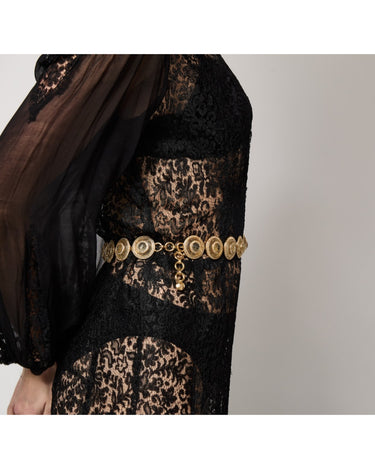 1991 Versace Gold Medusa Chain Belt With Frosted Glass and Diamantés