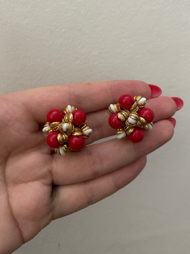 1960s French Couture Red White and Gold Clip On Earrings