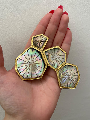 1990s Fabrice of Paris Large Pearlescent Hexagonal Brooch