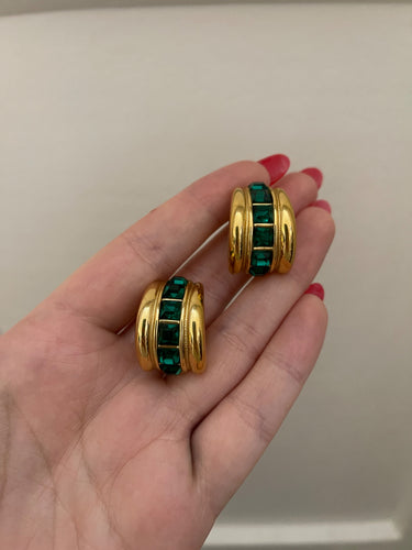 1990s Yves Saint Laurent Gold and Emerald Crystal Earrings