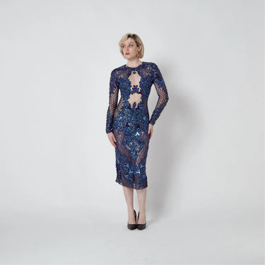 2014 Julien Macdonald Runway Blue Sequin Beaded Dress
