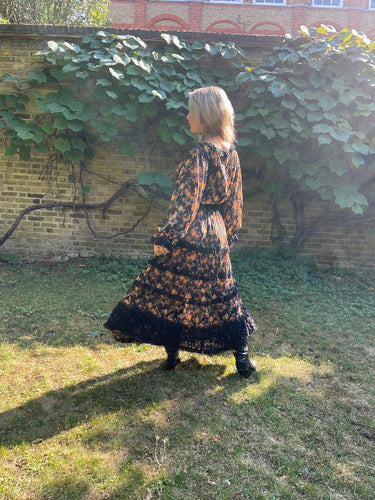 1978 Runway Documented Valentino Floral Black Silk Maxi Dress