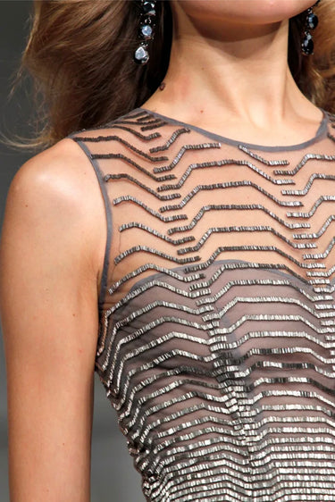 2011 Oscar De La Renta Runway Sheer Mocha All-Over Beaded Maxi-Dress