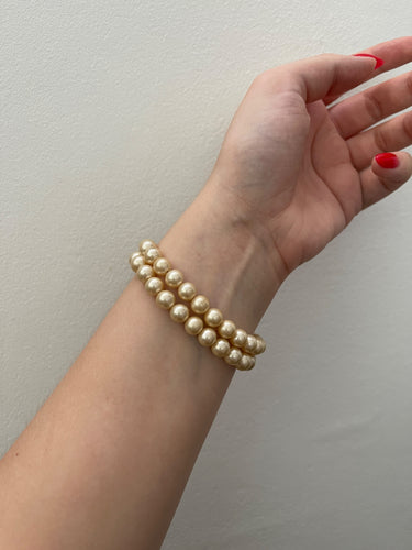 1950s Trifari Double Strand Pearl Bracelet with Diamante Clasp