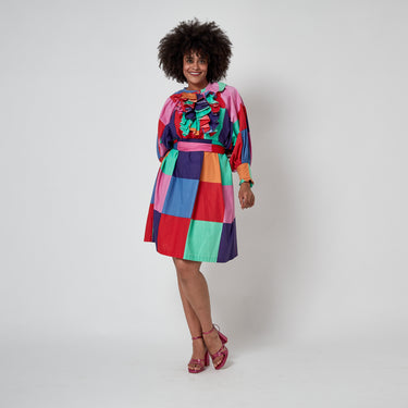 1970s Fenno Sport Rainbow Cotton Patchwork Dress