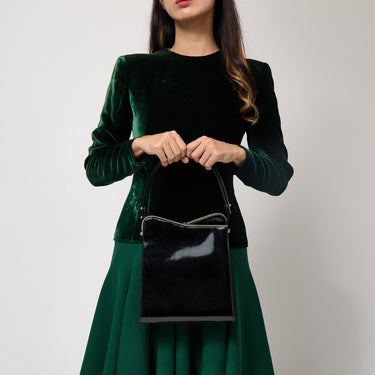 1960s Rayne Black Patent Leather Top Handle Bag