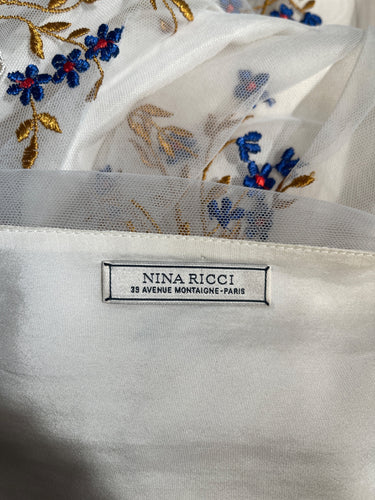 2010s Nina Ricci Off White Floral Tulle Maxi Dress