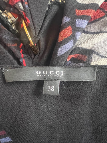 2007 Gucci Runway Art Deco Print Dress with Crystal Appliqué