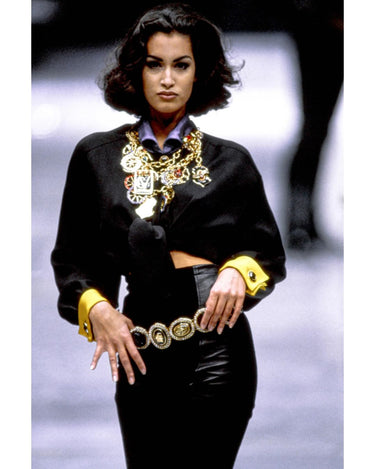 1991 Versace Gold Medusa Chain Belt With Frosted Glass and Diamantés