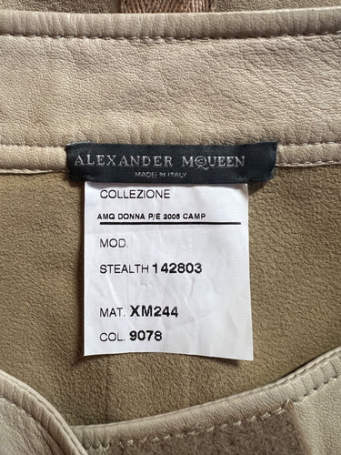 2005 Alexander McQueen Beige Leather Mini-Skirt with Net Panels