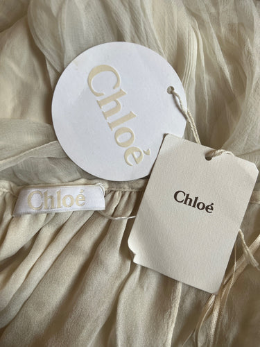 2010 Chloe Ecru Silk Chiffon Maxi-Dress with Silver Rhinestone Detailing