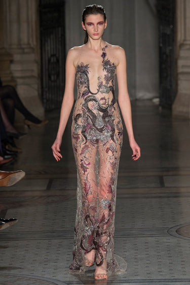 2014 Julien MacDonald Runway Purple and Silver Sequin and Beaded Dress