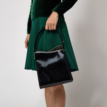 1960s Rayne Black Patent Leather Top Handle Bag