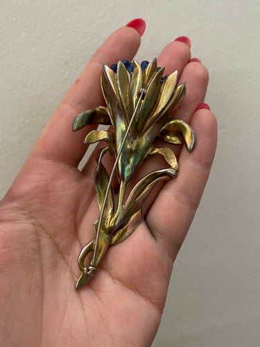 1941 Reja Large Enamel Floral Iris Brooch with Diamantes